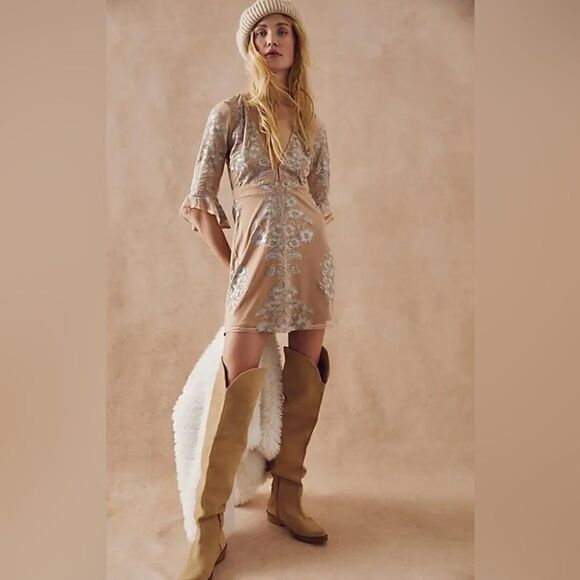 Free People For Love & Lemons Temecula Mini Dress silver - Picture 1 of 8